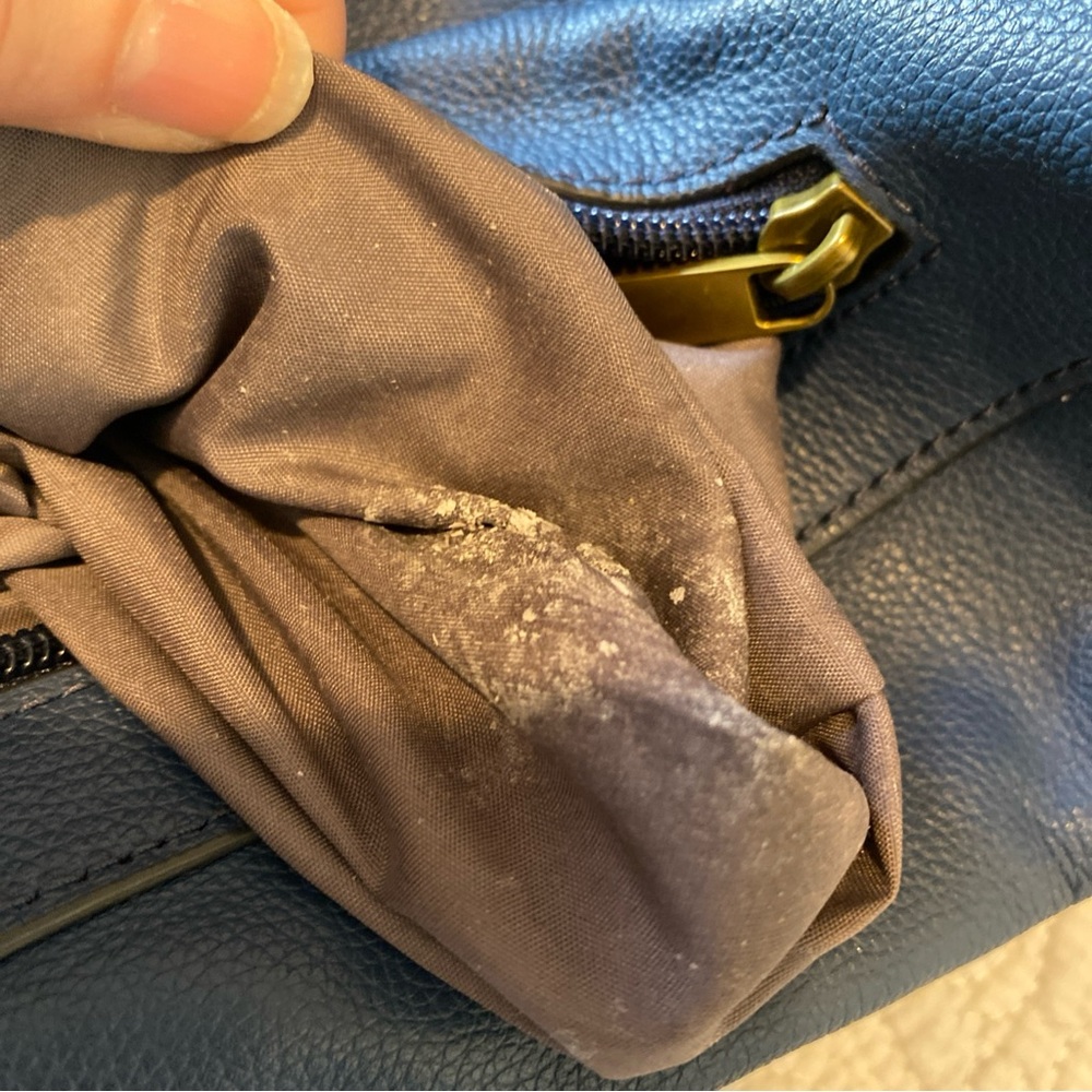 Fossil Elina Rich Blue Leather Convertible Backpack Back Inner Lining Dirty - Picture 14 of 15